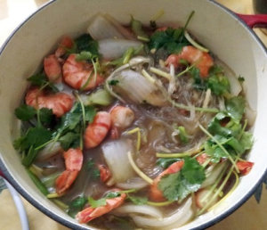 Tom kho to: Claypot shrimp with coriander