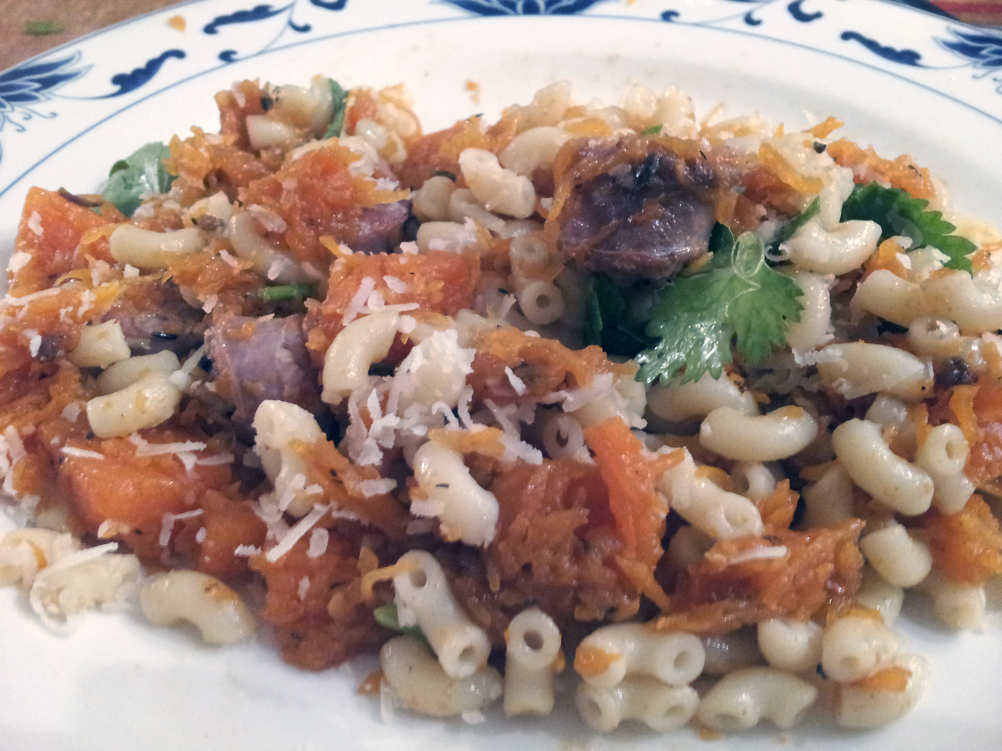 New recipe: pasta, pumpkin, sausage